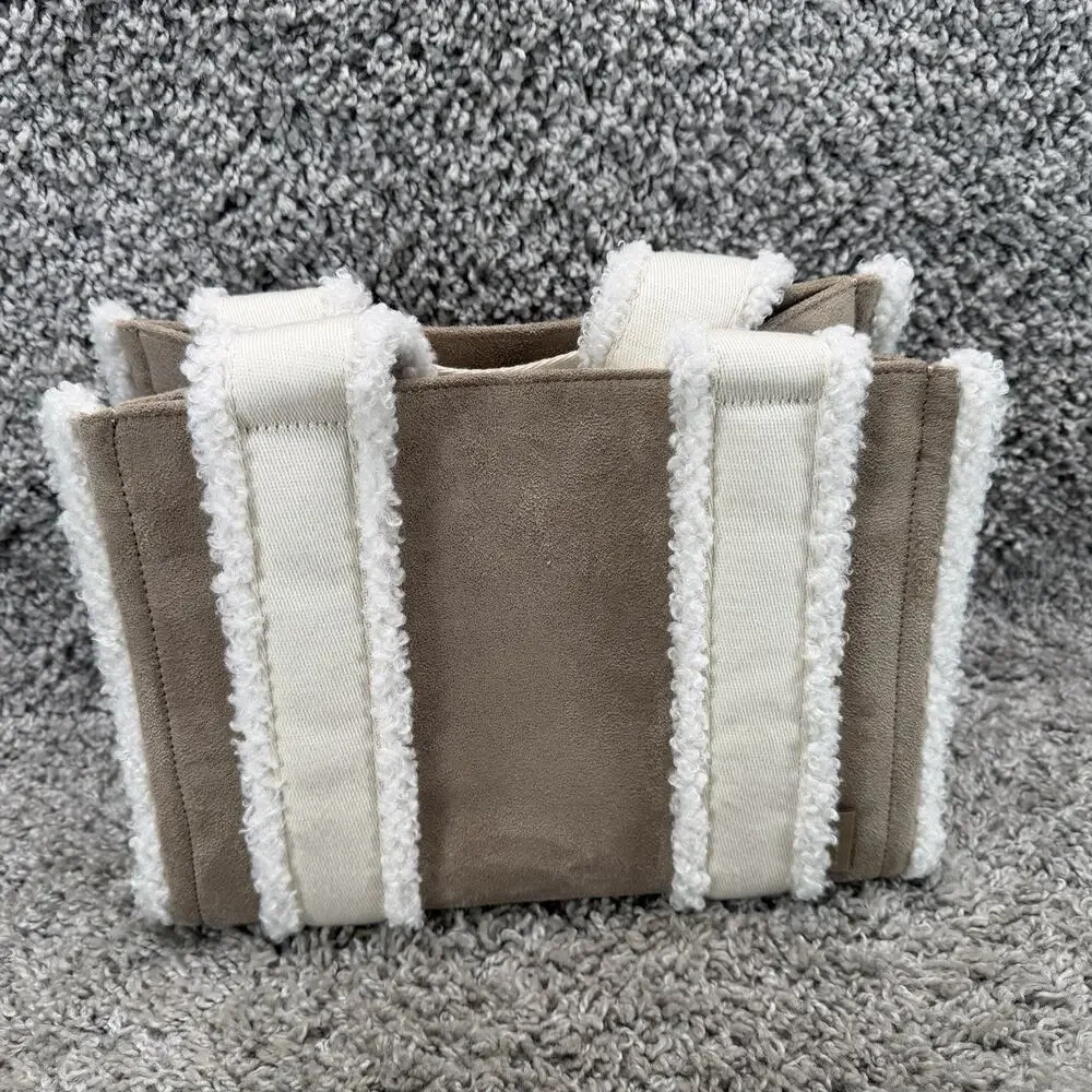 lululemon Boxy Mini Tote Bag Faux Shearling Trim Brown Ivory NWT